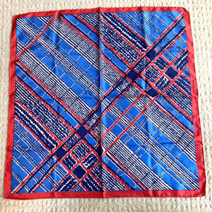 Vintage Glentex scarf 100% polyester Japan 27” square red white blue geometric